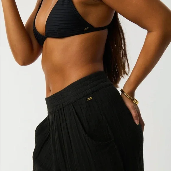 Rip Curl Premium Surf Beach Pants Black Women's Pockets Loose sz Med - Picture 2 of 10